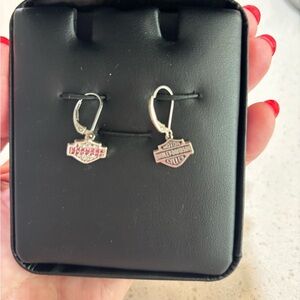 Harley-Davidson Silver and Pink Shield Earrings
